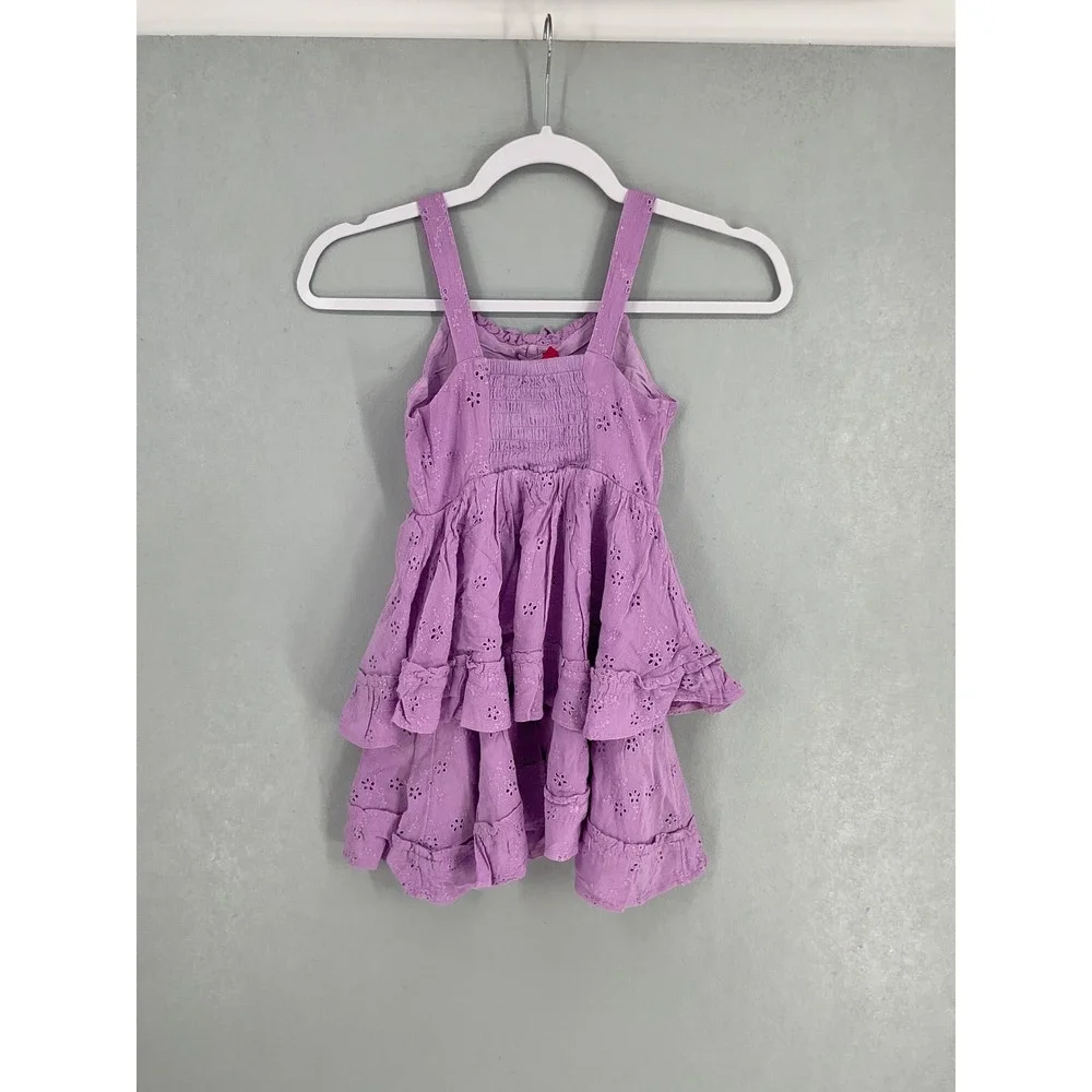 Justice Girls Tiered Eyelet Dress Violet Purple Lace Up Boho XS 5/6